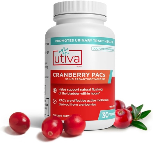 [BRSWGHAKC4GR4D35] Utiva Cranberry PACs – Klinisch untersucht Zutaten 36mg PACs Extrakt - UTI Prävention für Frauen - Urinary Tract Health – Cranberry Supplement Pills für Blasengesundheit, 30 Vegi Kapseln