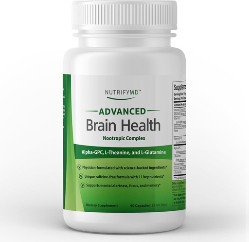 [BRSRAZ33CAJQ4HL3] Advanced Brain Health Supplement with Alpha GPC, L-Θεανίνη, L-Γλουταμίνη για Μνήμη και Εστίαση - 90 Κάψουλες