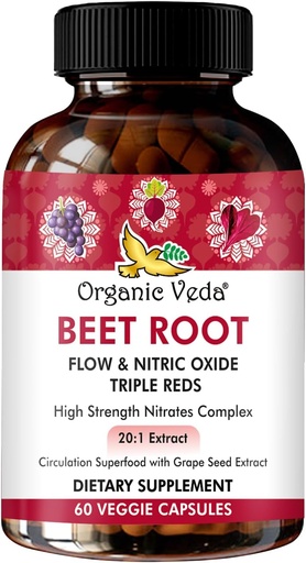 [BRSRAY35BUIQY3T7] Organik Veda Beet Root Triple Reds Flow & Nitrik Oksit Supplement, 20:1 Tür - Yüksek Kuvvetli Nitrates Supplements with Super Red Foods Beetroot, Pomegranate, Red Spinach Extract, 60 Capsule Capsule
