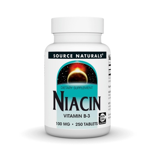 [BRSWIYYLO4DA2ADO] Source Naturals Niacin, Vitamin B-3, Non-GMO, 100 mg - 250 Tablets
