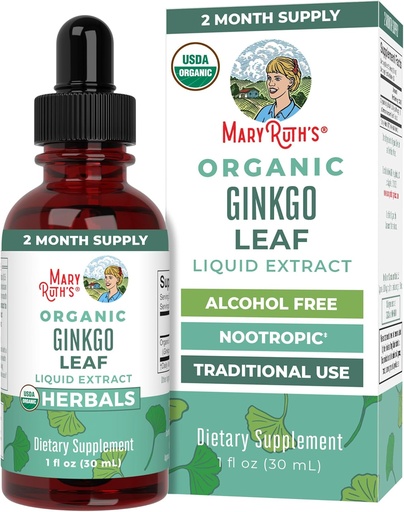 [BRSWYHAPBZ4GOD3X] MaryRuth Organics Ginkgo Leaf Liquid Drops | Травяная добавка | Ноотропная | Циркуляторная система и здоровье нервной системы | USDA Organic | Не-ГМО | Веганский | 60 сервировки