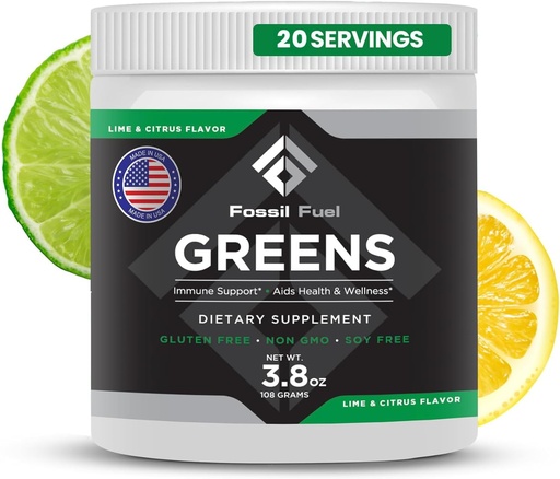 [BRSRAGAZBYBAECA6] Fossil Fuel Super Greens Powder Premium Superfood | 40+ Organic Nutrients | Green Veggie Whole Foods, Wheatgrass, Spirulina, Kale for Energy, Gut Health, Detox Cleanse (20 Servings)