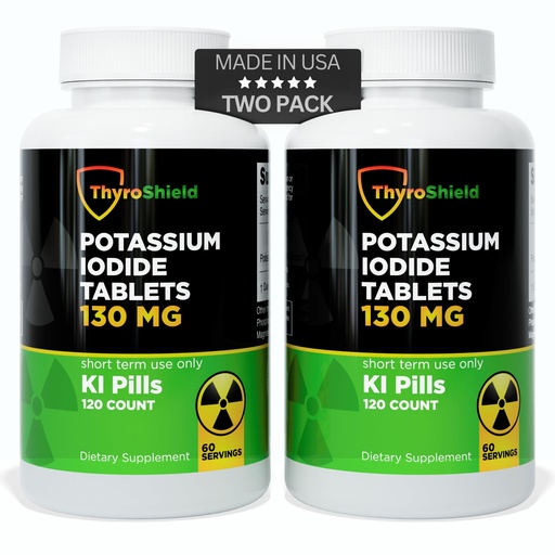 [BRSROHABAQDQGYIZ] Potassium Iodide Tablets 130 mg | 120ct Two Pack | Iodine Tablets for Radiation Exposure - Potassium Iodine Pills - YODO Naciente - KI Pills - Made in USA - ThyroShield