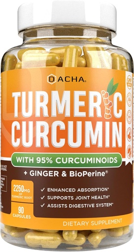 [BRSWGGLYOADWMCQ7] DACHA Tumerisk Curcumin Supplement - 2250mg fælles supporttilskud Gurkemeje med sort peber Ginger 95% Curcuminoider Kapsler