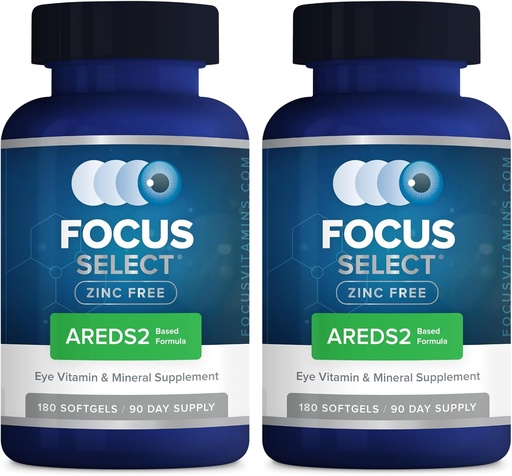 [BRSROGI3CAHGGC34] Fokus Välj Zink Free Formel | 180 Softgel Capsules 2 Pack | AREDS2 Based Formel | Eye Vitamin & Supplement | Stöd för Macular Generation | Lätt att svälja Piller