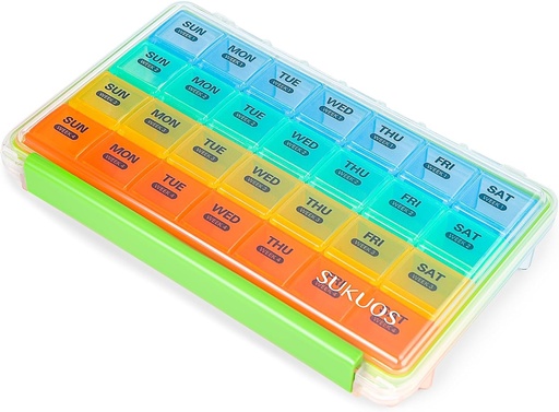 [BRSRAGQKBV5WAGT4] Sukuos Monthly Pill Organizer 4 Week, Large Pill Box Easy to Open, Moisture/Dust-Proof Cases for Month Vitamin/Fish Oil/Supplements with Clear Lid