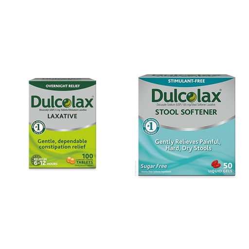 [BRSROBL3DINGG2TA] Dulcolax Stimulant Laxative Tablets (100 Count) Gentle Overnight Constipation Relief, Bisacodyl 5mg & Stool Softener Laxative Liquid Gel Capsules (50ct) Gentle Relief, Docusate Sodium 100mg