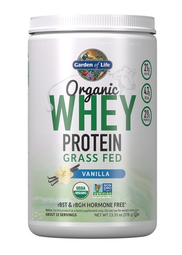 [BRSWGZQDBBYA4DY2] Garden of Life Grass Fed Whey Protein Powder Vanilla - 21g Protein for Women & Men + Probiotics - 12 Servings - Gluten Free, Non GMO, Kosher, Humane, RBST & rBGH Hormone Free