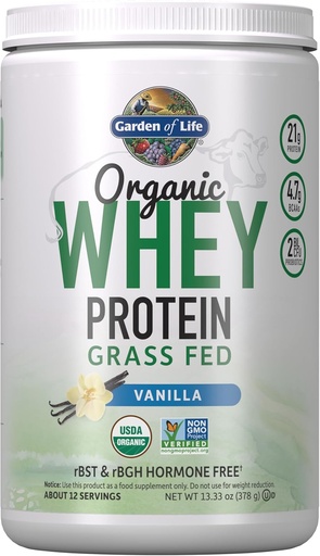 [BRSWGZQDBBYA4DY2] Life Grass Fed Whey Protein Powder Vanilla - 21g Protein for kvinder & mænd + Probiotika - 12 Servere - Gluten Gratis, Ikke GMO, Kosher, Humane, RBST & rBGH Hormone Gratis