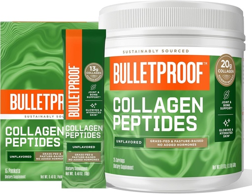 [BRSW2EDRCF7AMYA4] Bulletproof Unflavored Collagen Protein Powder, 18g Protein, 17.6 Oz, Unflavored Collagen Protein Powder GoPacks, 12g Protein, 15 Pack, Grass Fed Collagen Peptides and Amino Acids