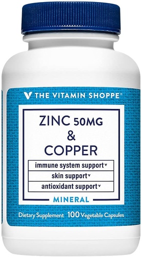 [BRSWYHQCB4NR4YD2] Zinc with Copper - Supports Immune Health - 50 MG (100 Vegetarian Capsules)