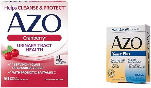 [BRSRAY33OV6Q4D3H] AZO Cranberry Urinary Tract Health, 50 Count Yeast Infection & Vaginal Symptom Relief Tablets, 60 Count