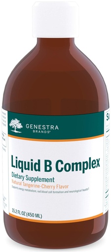 [BRSWIYIAAQGWIAL2] Genestra Brands Liquid B Complex | Broad Spectrum B-Vitamin Complex to Support Energy Metabolism, Red Blood Cell Formation, and Neurological Health | 15.2 fl. oz. | Natural Tangerine-Cherry Flavor