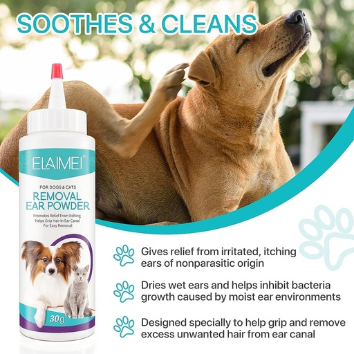 [BRSROEL3CEMQMFDJ] Dog Ear Cleaner, Ear Wash for Dogs & Cats, Dog Ear Hair Removal Powder, Pet Ear Infection Treatment, Effectively Removes Debris, Waxy, Buildup and Ear Odor, Soothes Itchy & Inflamed Ears