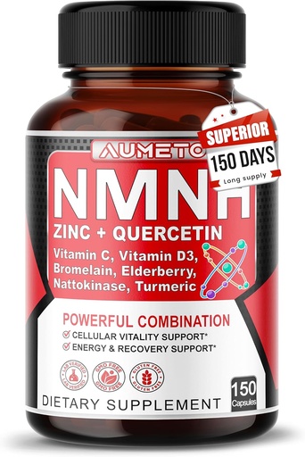 [BRSW2CALAUFWMYLZ] NMNH 600 mg with Zinc, Quercetin, Vitamin D3, Elderberry & Nattokinase – Daily Cellular Wellness & Healthy Aging Support – 150 Capsules – Made in USA