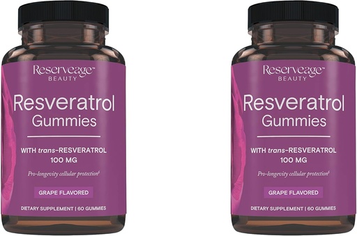 [BRSRMCQEDIFBA2Y7] Reserveage Beauty- Resveratrol Gummies 100 mg, Antioxidant Supplement for Heart Health, Antioxidant Supplement Supports Healthy Aging, Vegan - 2 Pack