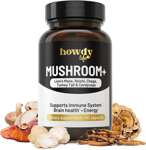 [BRSROFIPA4HQ4AD6] Lions Mane Supplement Capsules - Mushroom Supplement Brain Booster with Reishi, Chaga, Cordyceps and Turkey Tail Mushroom Powder - Nootropic and Energy Supplement for Memory and Focus