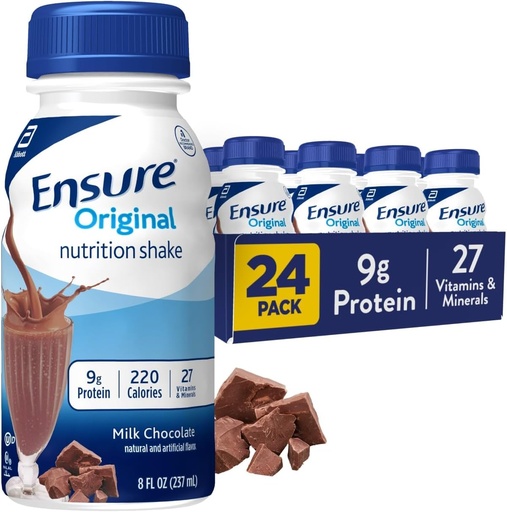 [BRSWIYTZOZ5QYGDE] Ensure Original Milk Chocolate Nutrition Shake | Small Meal Replacement Shake | Ready to Drink | 9g Protein, 27 Vitamins and Minerals | 8 fl oz - 24 Pack
