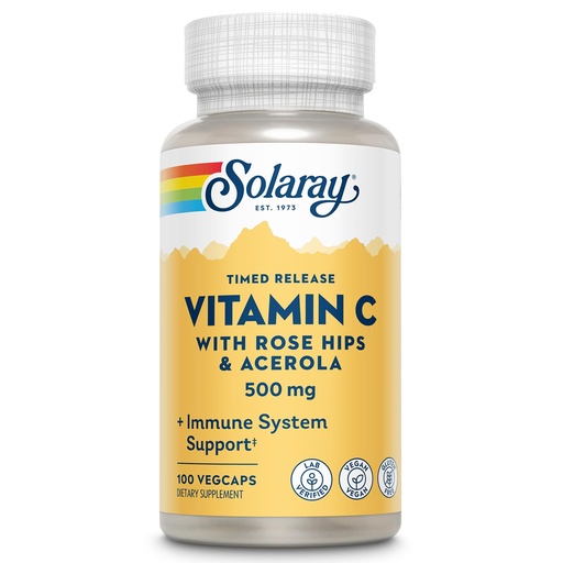 [BRSWIYTYO4GWI2QZ] SOLARAY Vitamin C Capsules with Rose Hips - Vitamin C Supplement 500 mg for Adults, Antioxidant & Healthy Immune System Support for Women & Men, Timed Release - 100 Count Veg Caps