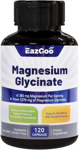 [BRSRAYYCBAJQMEIY] Magnesium Glycinate Capsules 1270mg, 380mg Magnesium Supplement, High Absorption Magnesium Glycinate Supplement, Non-GMO No Gluten, 120 Capsules