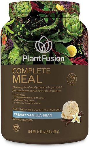 [BRSWIEAOCUDRUF3E] PlantFusion Complete Meal Replacement Shake - Plant Based Protein Powder with Superfoods, Greens & Probiotics - Vegan, Gluten Free, Soy Free, Non-Dairy, No Sugar, Non-GMO - Vanilla 2 lb