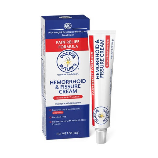 [BRSWKGY3BRYBYYI3] Doctor Butler's Hemorrhoid & Fissure Cream - Instant Pain Relief with Lidocaine, Fast Acting Hemorrhoid Treatment for Relief from External Itching and Burning (1 oz.)