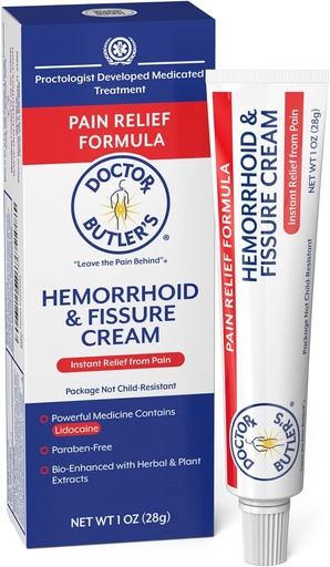 [BRSWKGY3BRYBYYI3] Lege Butlers hemorroid & Fissure cream – øyeblikkelig smertelindring hemorroid behandling med Lidocain, raskvirkende hemorroid krem for relief fra ekstern kløe og brenning (1 oz.)