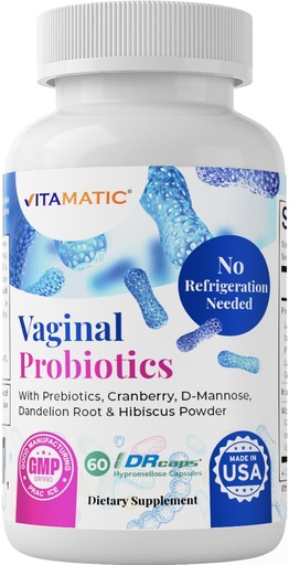 [BRSROBD6CANA23LZ] Vitamatic Vaginal Probiotics for Women – 20 Billion CFU, pH Balance & Odor Control, 60 DR Capsules with Prebiotics, Cranberry, D-Mannose, Hibiscus & Dandelion – Feminine Health & Daily Support*