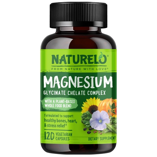 [BRSWGFL3AEGWAHYU] Naturelo Magnesium Glycinate Supplement 200 mg 120 Vegetarian Capsules