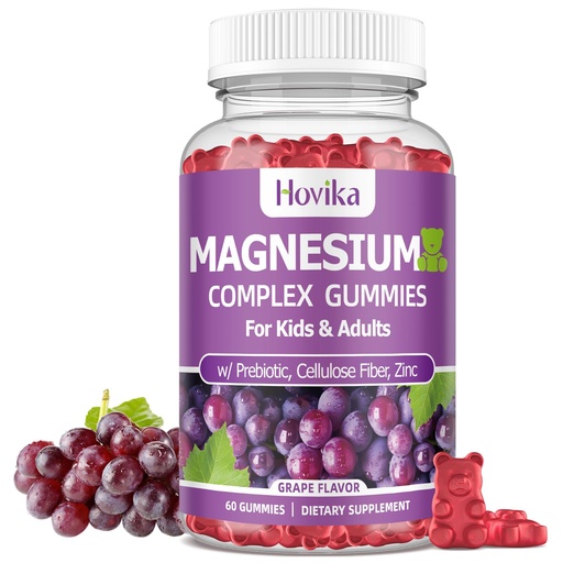 [BRSRAYD4CUBGOF33] Magnesium Gummies for Kids - Magnesium Glycinate, Citrate, Prebiotic, Zinc - Kids & Adults Magnesium Complex Calm Gummies for Nerve Bone & Muscle Health for Kids Wellness, Vegan Grape Flavor 60 Count