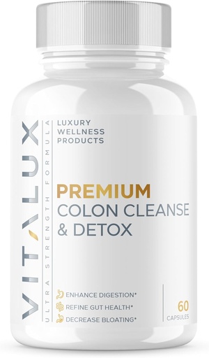 [BRSROBADC4CWYDI2] VITALUX || #1 Rated Premium Colon Cleanse & Detox || Enhance Digestion, Gut Health, Decrease Bloating | Ultra Dosed Formula w/ 10 Powerful Ingredients | 3rd Party Tested + USA Made - 60 Capsules