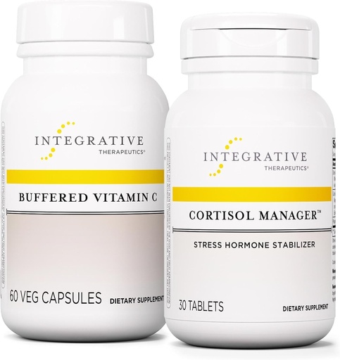 [BRSRAYI2OJ5GOF34] Integrative Therapeutics Bundel met Cortisol Manager, 30 tabletten - Gebufferde vitamine C Capsules 1000 mg, 60 Vegan Capsules - Stress Supplement met Ashwagandha* - Immuunsupplement met antioxidanten