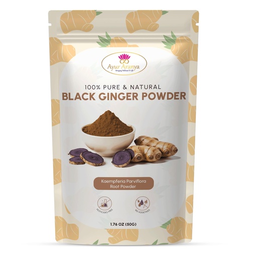 [BRSRAAI5PMNWCD3X] Ayur Aranya 100% Pure Black Ginger Powder 50g – Kaempferia Parviflora Root Powder – Natural Stamina & Energy Booster – Premium Quality, No Preservatives – Mix with Water, Juices, Smoothies or Tea