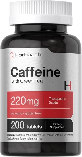 [BRSROCAZB4CQMADX] Horbäach Caffeine Pills 200mg | Green Tea | 200 Tablets | Vegetarian, Ez GMO eta Gluten Free