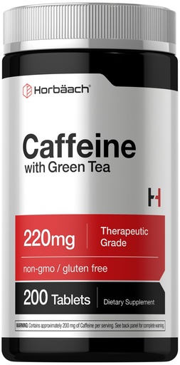 [BRSROCAZB4CQMADX] Horbäach Caffeine Pills 200mg | with Green Tea | 200 Tablets | Vegetarian, Non-GMO & Gluten Free