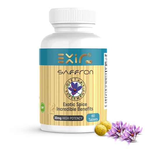 [BRSWKFABOMJQCH3O] EXIR Saffron Supplements | Helps Digestion, Boosts Energy, Memory, Concentration, 60 Tablets