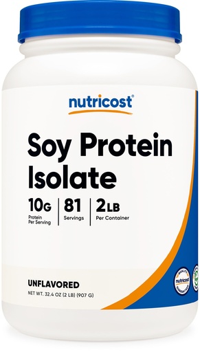 [BRSRAGA6CAOWOA3D] Nutricost Soy Protein Isolate Powder, 2 LB Unflavored - 10 Grams of Protein Per Serving, Vegan, GMO-Free & Gluten Free
