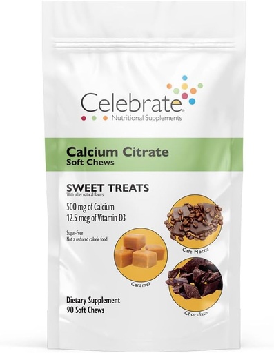 [BRSWGFDQOB7AYFDB] Celebrate Vitamins Bariatric Calcium Citrate Soft Chews with Vitamin D3, 500mg, Sugar-Free & Gluten-Free Calcium Citrate for Bariatric Patients, Sweet Treats, 90 Count