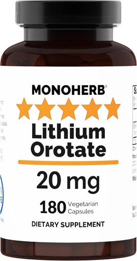 [BRSWYAAOCQCQ2A35] MONOHERB Lityum Orotate 20 mg of Elemental Lityum per Capsule - 180 Vegetarian Capsules