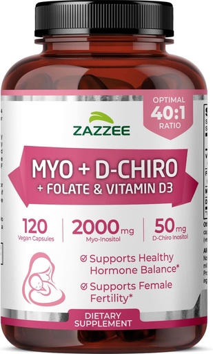 [BRSWGAQOOZ6R6C3A] Myo a D-Chiro Inozitol Supplement for Women - Fertility Supplement for Women with Ideal 40:1 Ratio Myo & D-Chiro Inozitol D3 & Methylfolate Ovarian Support Vitamíny - ISO Lab tested (30 servings)