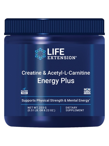 [BRSRAEIFCEDQO2T2] Life Extension Creatine Acetyl-L-Carnitine Energy Plus, Energy Support Supplement, creatine monohydrate, Acetyl-L-carnitine, Gluten-Free, Non-GMO, Vegetarian, 30 Servings