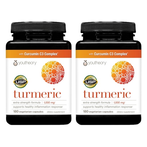 [BRSWGFQFCN4GYYA4] Youtheory Turmeric Extra Strength - 1,000 mg Curcumin C3 Complex - with Piperine & Bioenhancers - Turmeric Supplement for Muscle & Brain Health* - 180 Capsules (2 Pack)