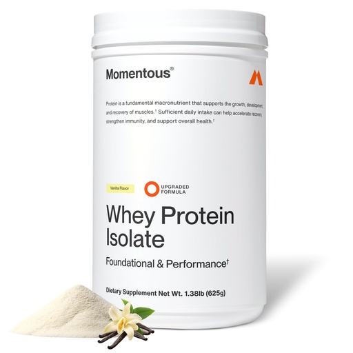 [BRSW2FDYCAPBSH3K] Momentous Essential Grass-Fed Whey Protein Powder - 20 g Whey Isolate Protein - NSF Certified for Sport - Gluten-Free - 25 Servings for Essential Everyday Use - Vanilla - Package May Vary