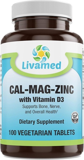 [BRSWYHQCCUFAEALK] Cal-Mag-Zinc Chelated with Vitamin D3, Bone Strength Supplement -Healthy Bones & Teeth, Heart, Muscle, & Healthy Cardiovascular System -Best Whole Food Vitamin & Mineral Complex-100 Vegan Caps