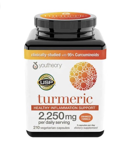 [BRSROEIQOAIBE33H] Youtheory Turmeric Curcumin Supplement with Black Pepper BioPerine, Powerful Antioxidant Properties for Joint & Healthy Inflammation Support 2250 MG 210 Capsules