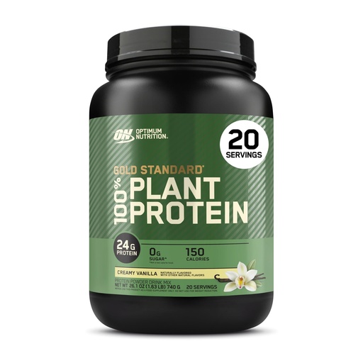 [BRSW2BAEPIPRGGTO] Optimum Nutrition Gold Standard 100% Plant Based Protein Powder, Gluten Free, Vegan Protein for Muscle Support and Recovery with Amino Acids - Creamy Vanilla, 20 Servings (Packaging May Vary)
