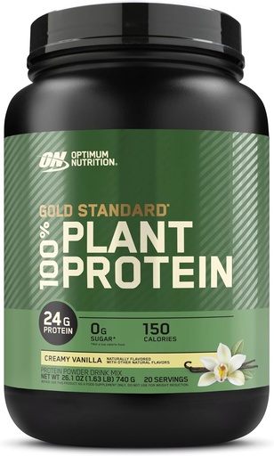 [BRSW2BAEPIPRGGTO] Optimum Nutrition Gold Standard 100% Plant Based Protein Powder, Gluten Free, Vegan Protein for Muscle Support and Recovery with Amino Acids - Creamy Vanilla, 20 Servings (Packaging May Vary)