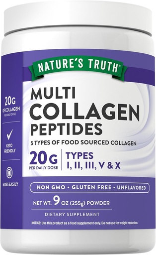 [BRSWGC33ORYQ4F3P] La verdad de la naturaleza Multi Collagen Peptide Powder TENIDO 9 oz TENIDO Tipo I, II, III, V, X TENIDO ANTERIOR Desarrollado ANTE No GMO &amp; Gluten Suplemento Libre