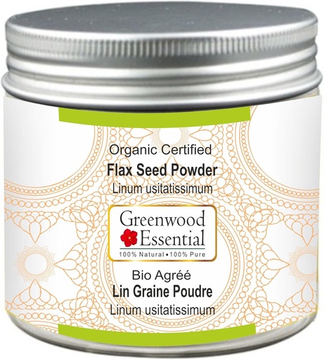 [BRSWYHQBA56RQEYU] Greenwood Essential Pure Flax Seed Powder (Linum usitatissimum) Organic Certified 100gm (3.5 oz)
