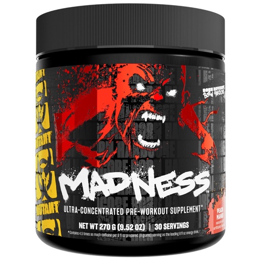 [BRSWKFITBEFBGFLY] Mutant Madness | Pre Workout Powder Supplement Performance and Pump Blend Includes L-Citrulline, Beta-Alanine, Taurine, L-Tyrosine | 30 Serving | Peach Mango